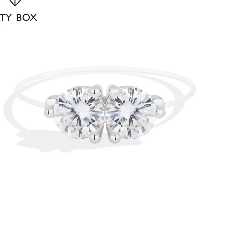 Authentic Mintybox Round Cut Two Moissanite Rings S925 Silver Fishing Line Ring Daily Office Fine Jewelry With Certificate