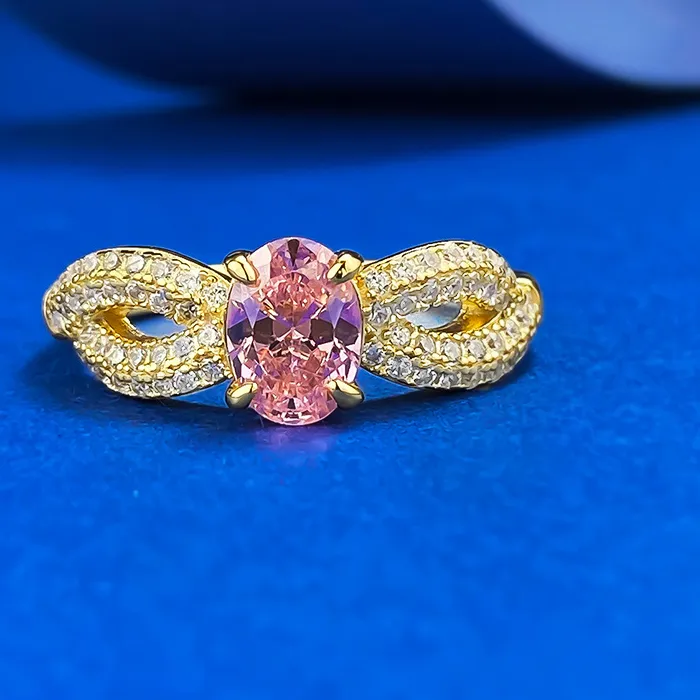 Authentic Rose‑Light Sanctum: Gold‑Plated Band with Pink Lab‑Grown Diamond