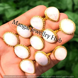 Authentic Moonlit Serenity: Handcrafted Gold‑Plated Moonstone Rings