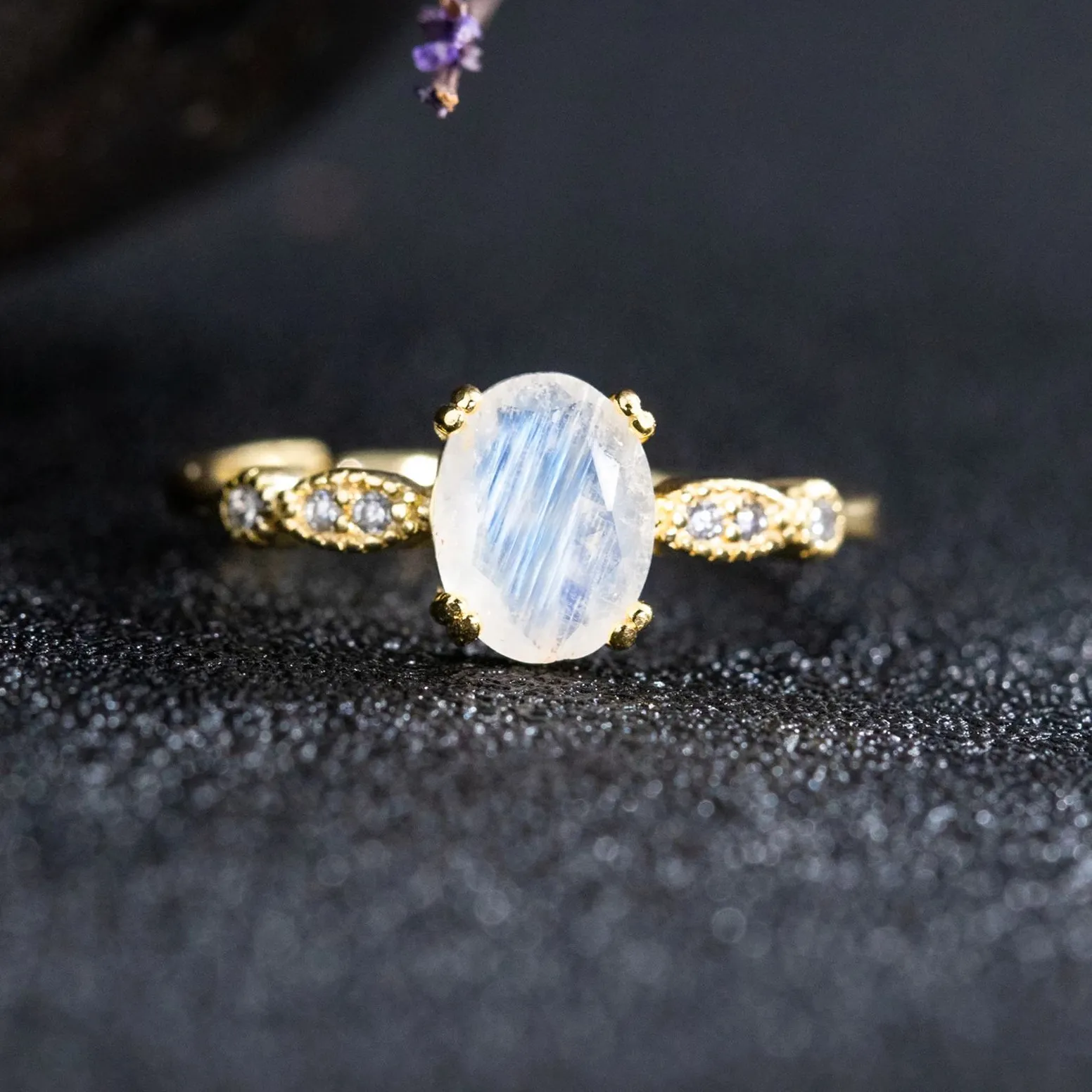 Authentic 925 Sterling Silver Oval Shaped Moonstone Adjustable Ring Natural Blue Gemstone Jewelry Half Eternity Handmade Band