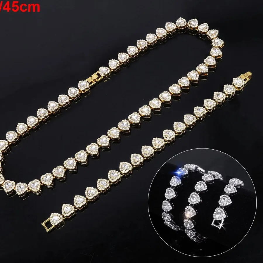 Authentic 1Pcs Heart-shaped Rhinestone Necklace Shiny Heart 20/45cm Chain Bracelet Rock Party Jewelry