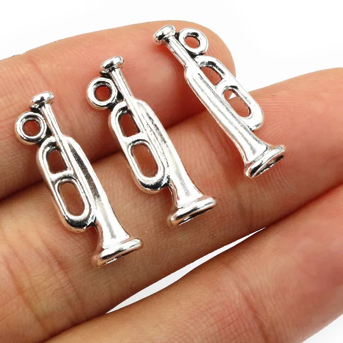 Authentic 30pcs 22x7mm Antique Silver Plated Trumpet Handmade Charms Pendant DIY Jewelry Findings Supplies for Necklace Bracelet