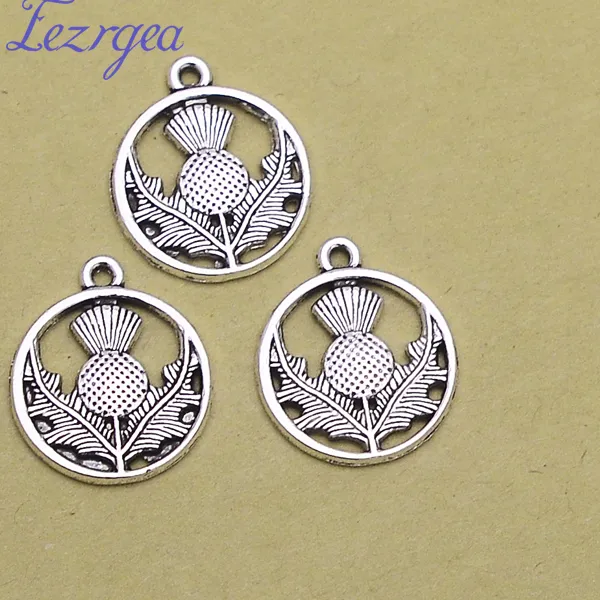 Authentic 30pcs/lot--16mm Thistle Flower Charms Scotland Scottish Pendants DIY Necklace Supplies Jewelry Accessories