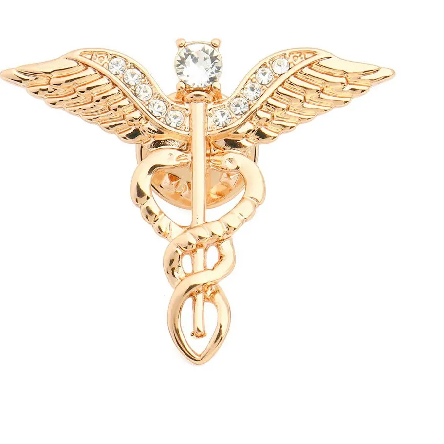Authentic Guardian of Healing: Caduceus Gold Plated Pin Brooch for the Empathic Caregiver