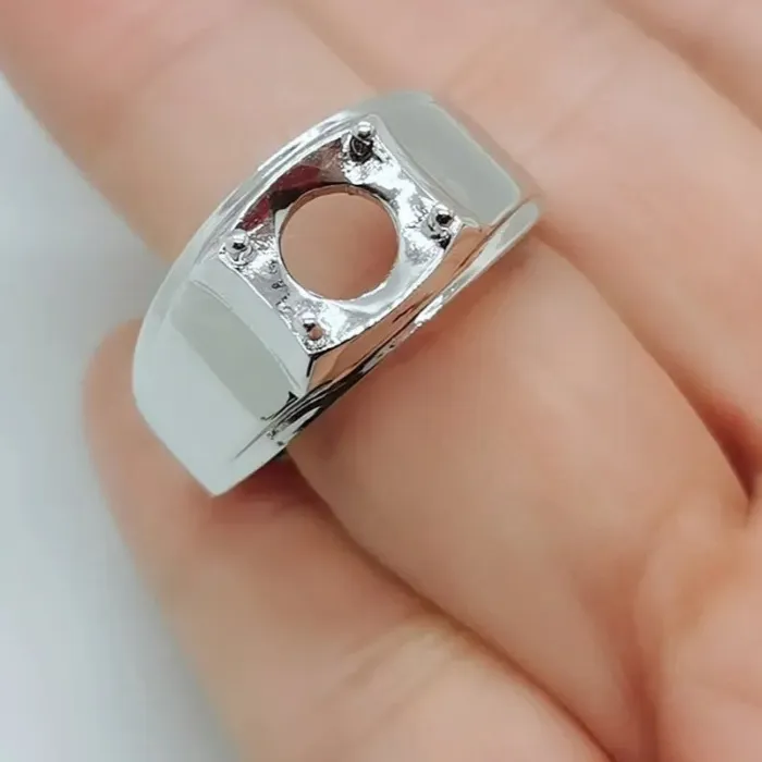 Authentic Real 925 Silver Ring Setting For Jewelry Making 8Mm 9Mm Round Gemstone Ring Setting With 3 Layers Gold Plating