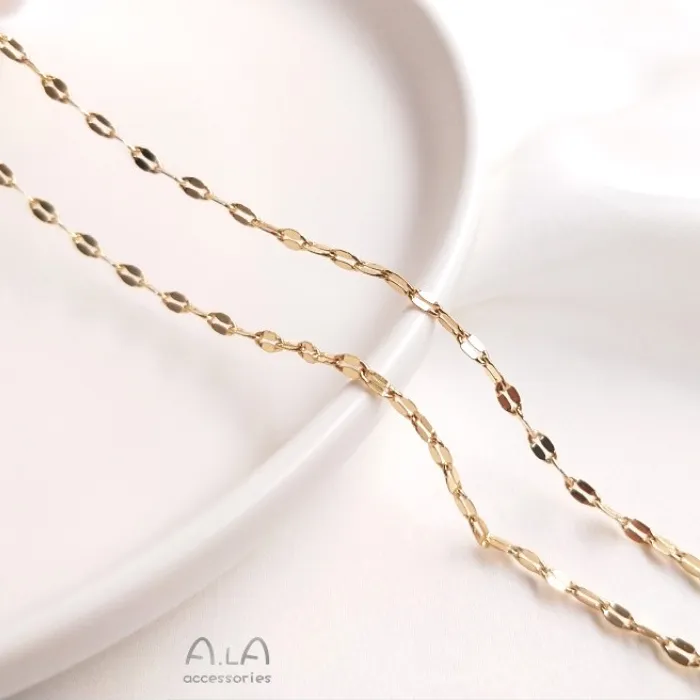 Authentic 14K Gold Color Enhanced Lip Chain Shiny Lip Chain Loose Chain For Diy Necklace Jewelry Making Accessories