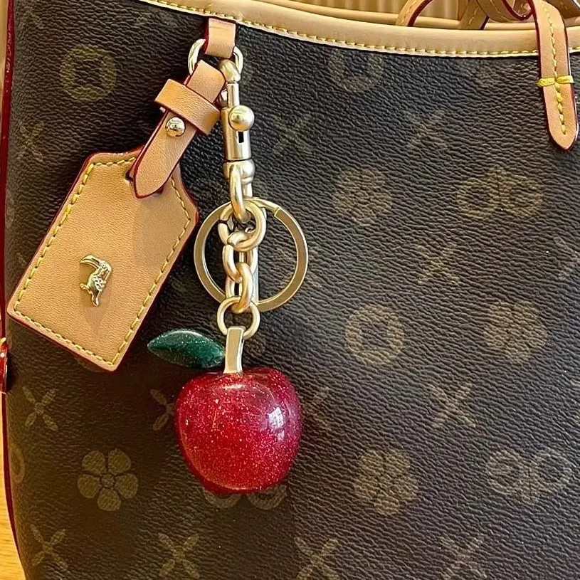 Authentic Glitter Cherry Bag Keychain Summer Fruits Cherries Apple Pendant Keyring Bag Purse Accessories
