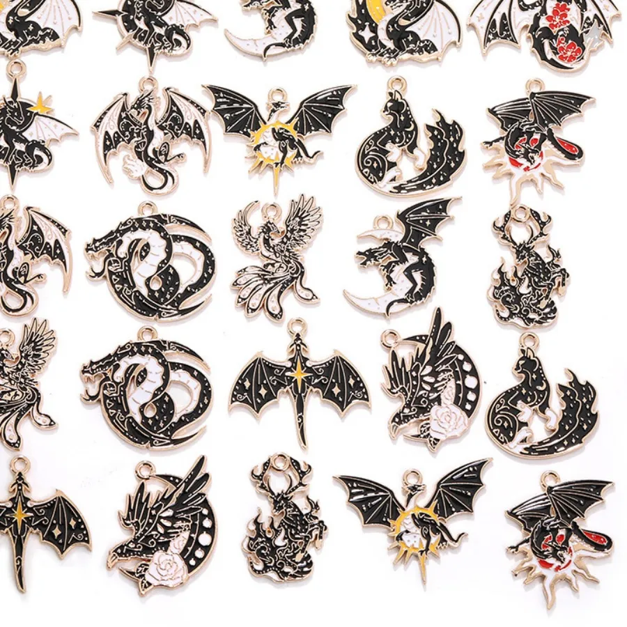 Authentic Dragon's Wings of Protection - 10pcs Enamel Charms for Mystical Shielding
