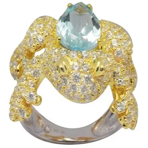 Authentic Celestial Azure Topaz Frog Amulet – Gold‑Plated Fertility Charm, Size 7