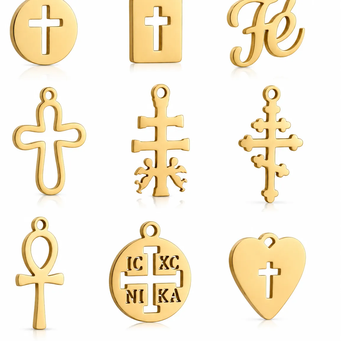 Authentic 5Pcs Mini Jesus Crucifix/Ankh/Russian Orthodox Cross Charms Christian Rosary Pendant DIY Necklace Jewelry Making