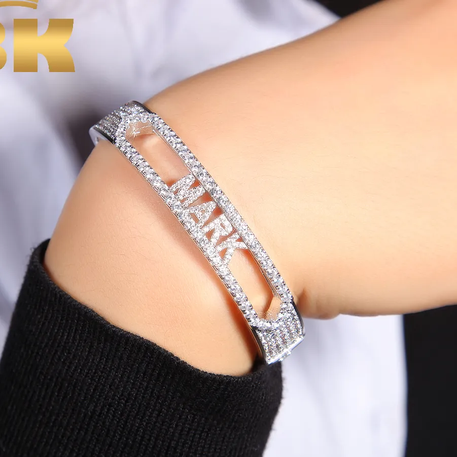 Authentic The Bling King Custom Name Letter 26 Initial Bracelet Pave Bling Cubic Zirconia DIY Moving Letter Bangle Hiphop Jewelry For