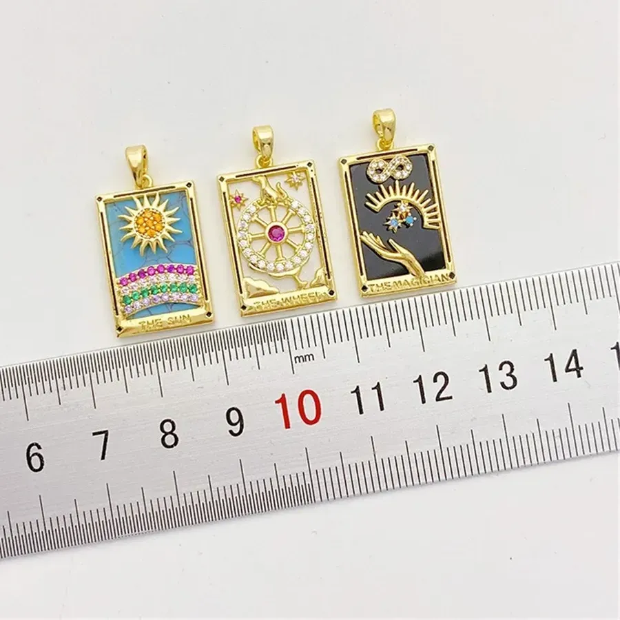 Authentic 18K Gold Inlaid Zirconium Rainbow Sun Square Pendant, Handcrafted DIY Bracelet, Necklace, Headpiece Material L539
