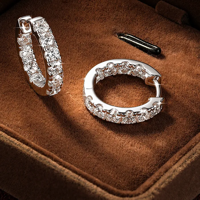 Authentic OXTAO 14K Gold Filled Moissanite Hoop Earrings for Women Round Cut Lab Diamond U-shape Earrings Jewelry 3mm D Color Certified