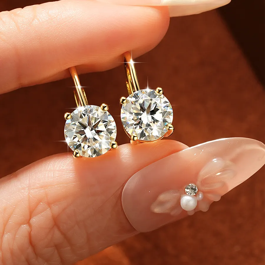 Authentic Abestecom 14K Gold Plated D Vvs1 Gra Lab Diamond 6.5Mm Four Prong Single Stone Clip Earrings Jewelry Anniversary