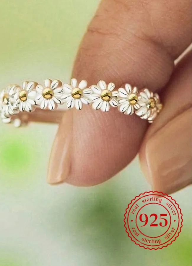 Authentic Blooming Protection: Vintage Daisy Sterling Silver Ring of Enduring Love