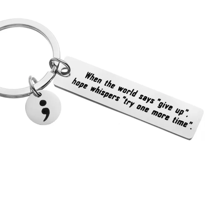 Authentic Mental Health Awareness Keychain Semicolon Inspirational Jewelry When The World Says Give Up Hope Whispers Try One More Time