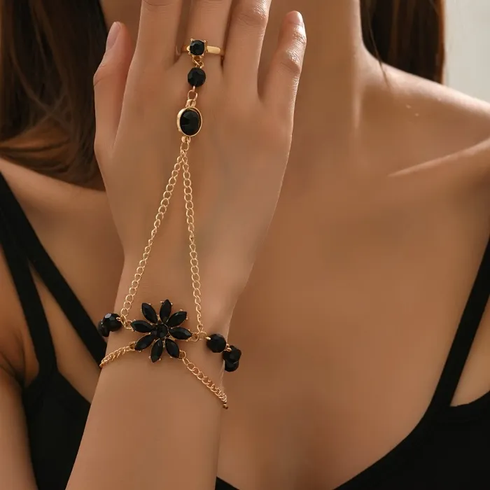 Authentic 1Pc Inlaid Zircon Bracelet Ring Integrated, Suitable For Banquet, Jewelry
