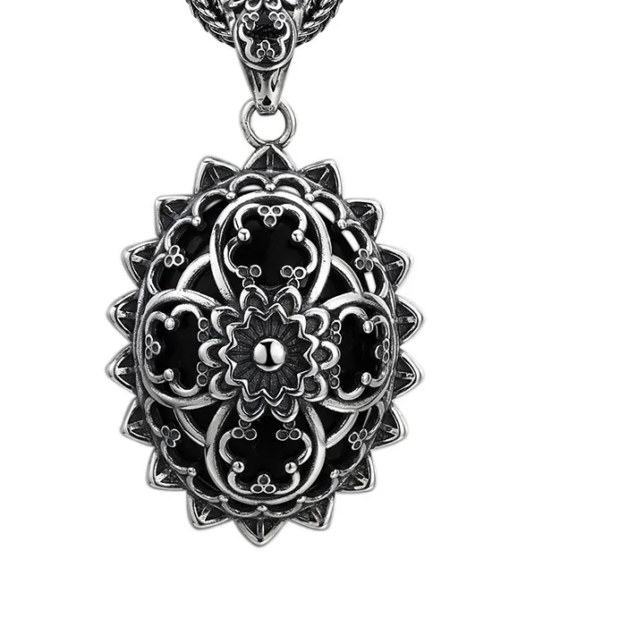 Authentic 925 Sterling Silver Flower Pendant Thai Silver Antique Finish Vintage Boho Chic Jewelry