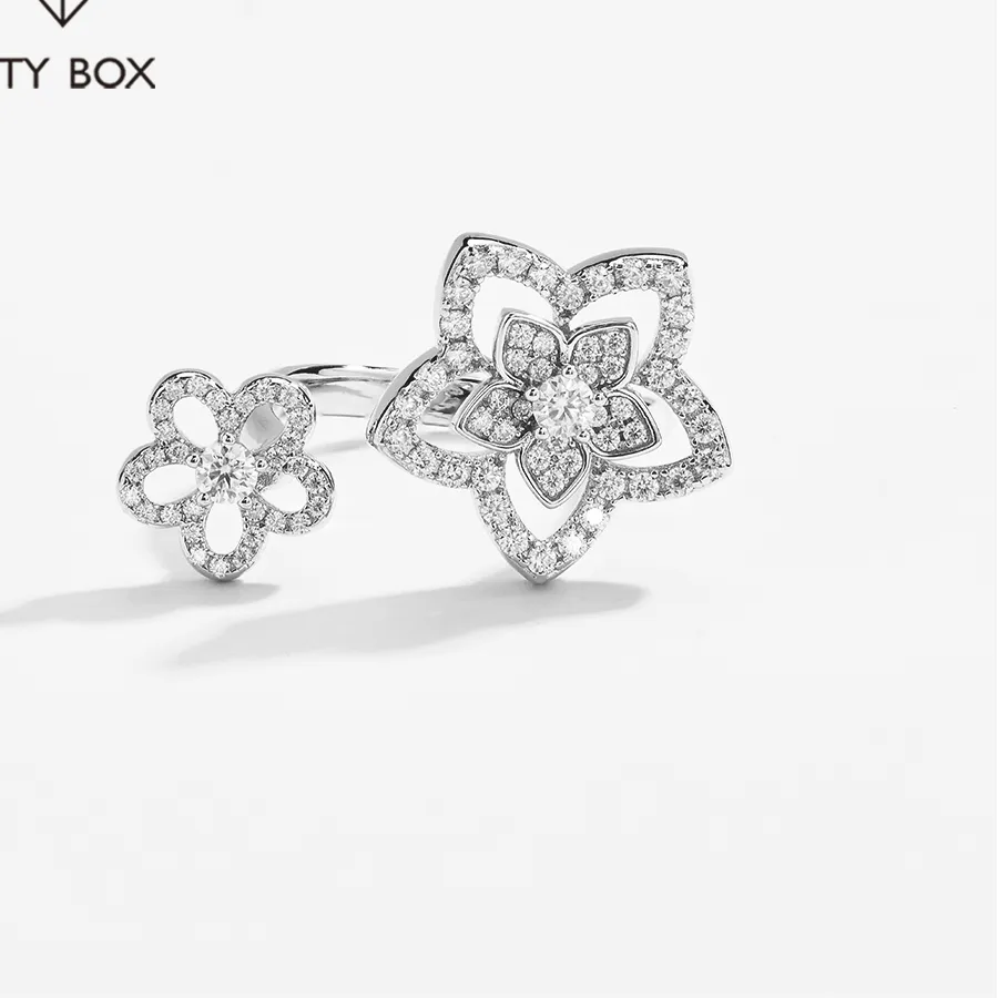 Authentic MINTYBOX 925 Sterling Sliver Flower Moissanite Rings for Women Open Ring Luxury Sparkling Wedding Band Fine Jewelry Certificated