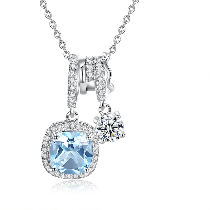 Authentic Sky Blue Pure Silver S925 Necklace for Women High-end Luxury Choker Chain