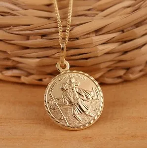 Authentic Gold Plated 925 Sterling Silver St Christopher 18mm Charm Pendant Necklace Boxed