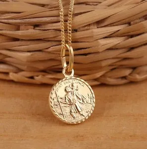 Authentic Gold Plated 925 Sterling Silver St Christopher 12mm Charm Pendant Necklace Boxed
