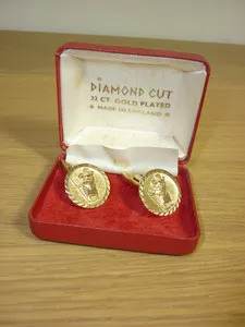 Authentic Vintage Diamond Cut 22ct Gold Plated St Christopher Cufflinks