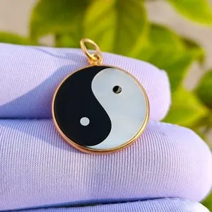 Authentic Celestial Yin‑Yang Mother‑of‑Pearl Amulet – Hand‑crafted 925 Silver, Gold‑Lusted