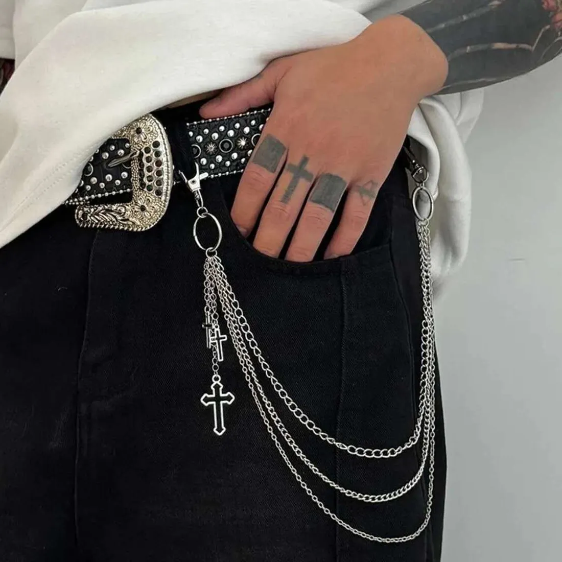 Authentic Ingemark Trendy Creative Cross Pendant Wallet Chain for Men Hip Hop Punk Multilayer Metal Pants Keychain Women Jewelry Gifts