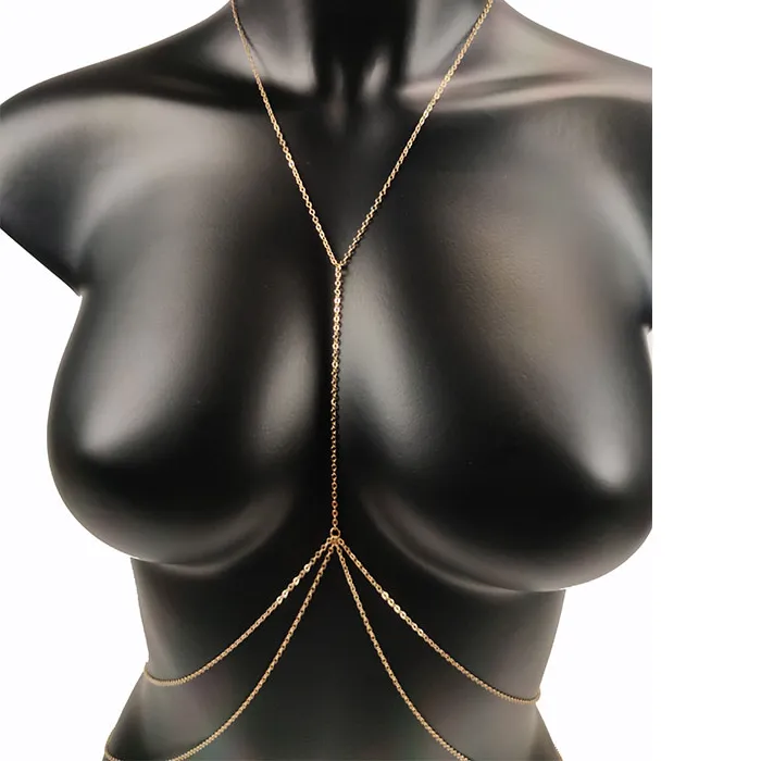 Authentic Body Jewelry Sexy Chest Chain Bikini Belly Chains for Women Cross Waist Chains Female Body Suit Girl Beach Simple Luxury