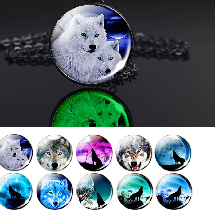 Authentic Wolf Luminous Necklace Wolf Head Howling Wolf Glass Cabochon Glow In The Dark Jewelry