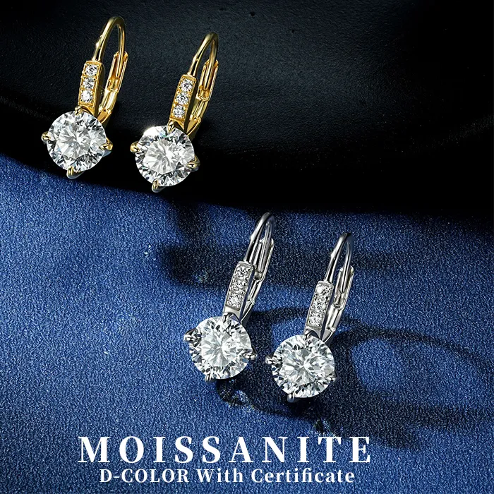 Authentic Lnngy 925 Sterling Silver Hoop Earrings Certified 6.5Mm Moissanite Leverback Earring Dazzling Trend Jewelry