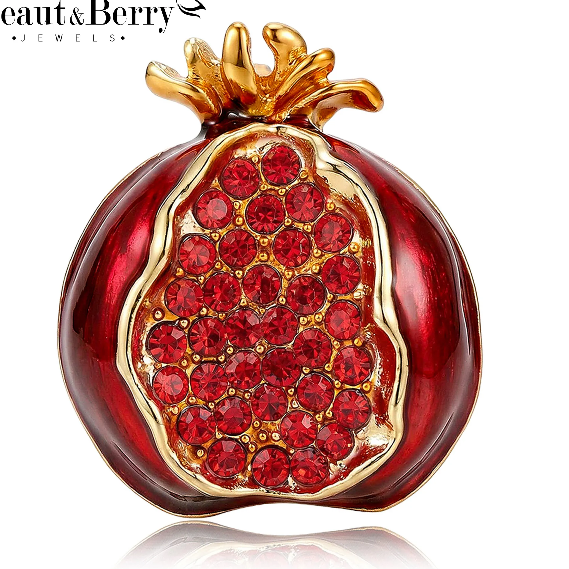 Authentic Beaut&Berry Luxury Enamel Pomegranate Brooches for Women Fruit Pins Casual Party Jewelry Accessories Gifts Decoration