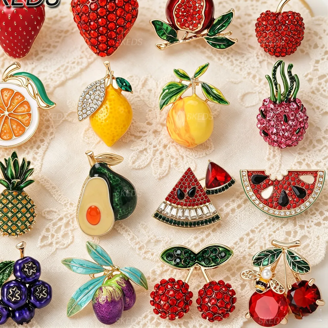 Authentic SKEDS Creative Pomegranate Brooches for Women Watermelon Pins Fruits Banquet Party Backpack Gifts Jewelry Accessories