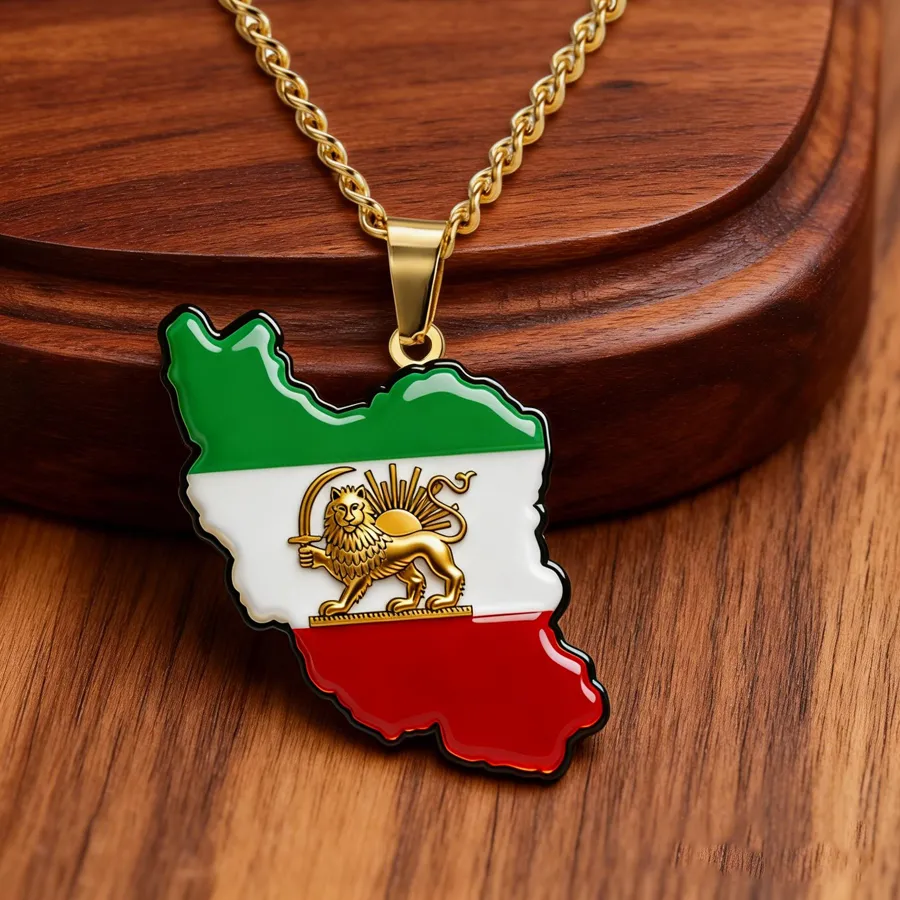 Authentic YILUOCD Iran Map Flag Pendant Necklace Persian Iranian Lion Sun Charm Lightweight Persian Jewelry