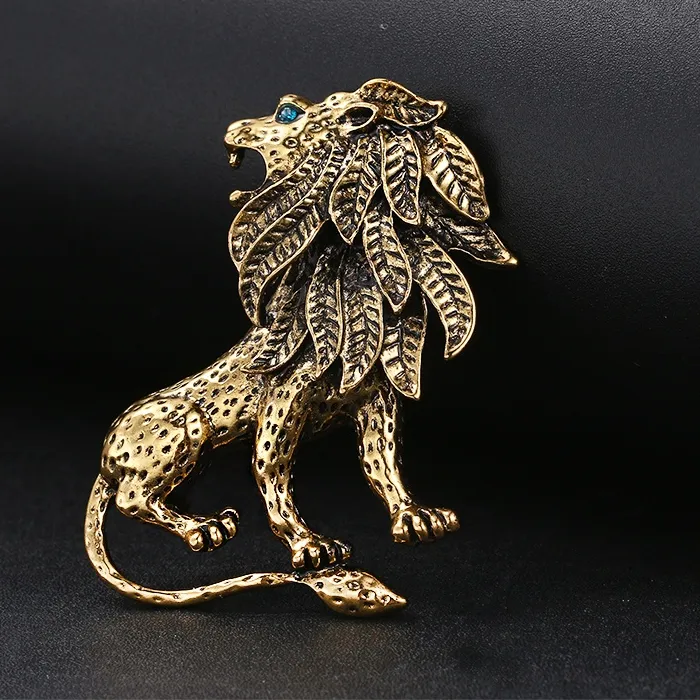 Authentic Vintage Gold Silver Color Lion Brooch Men Suit Brooches For Women Lapel Pins Jewelry Accessories