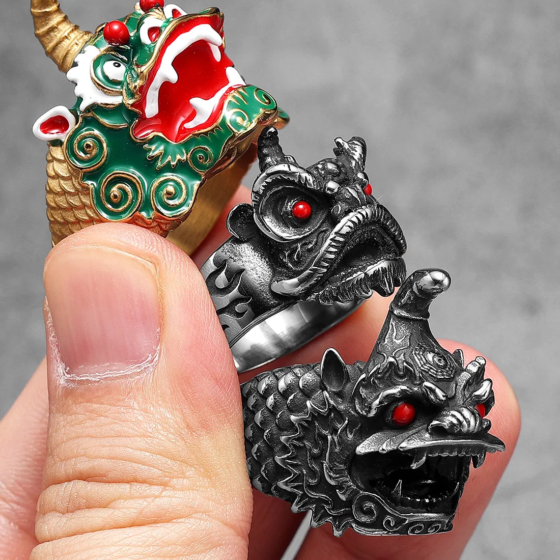Authentic Chinese Lion Dance Unique Men Rings Retro Punk Stylish Women Jewelry Accessories