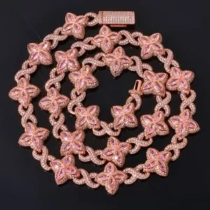 Authentic 8mm Iced CZ Out Four Leaf Clover Chain White / Rose Gold Plated Jewelry for Men