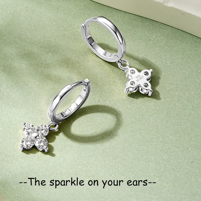 Authentic Ehhai Certified 3mm Round Moissanite Four Leaf Clover Hoop Earrings for Women S925 Sterling Silver Fine Jewelry Gifts Pendientes
