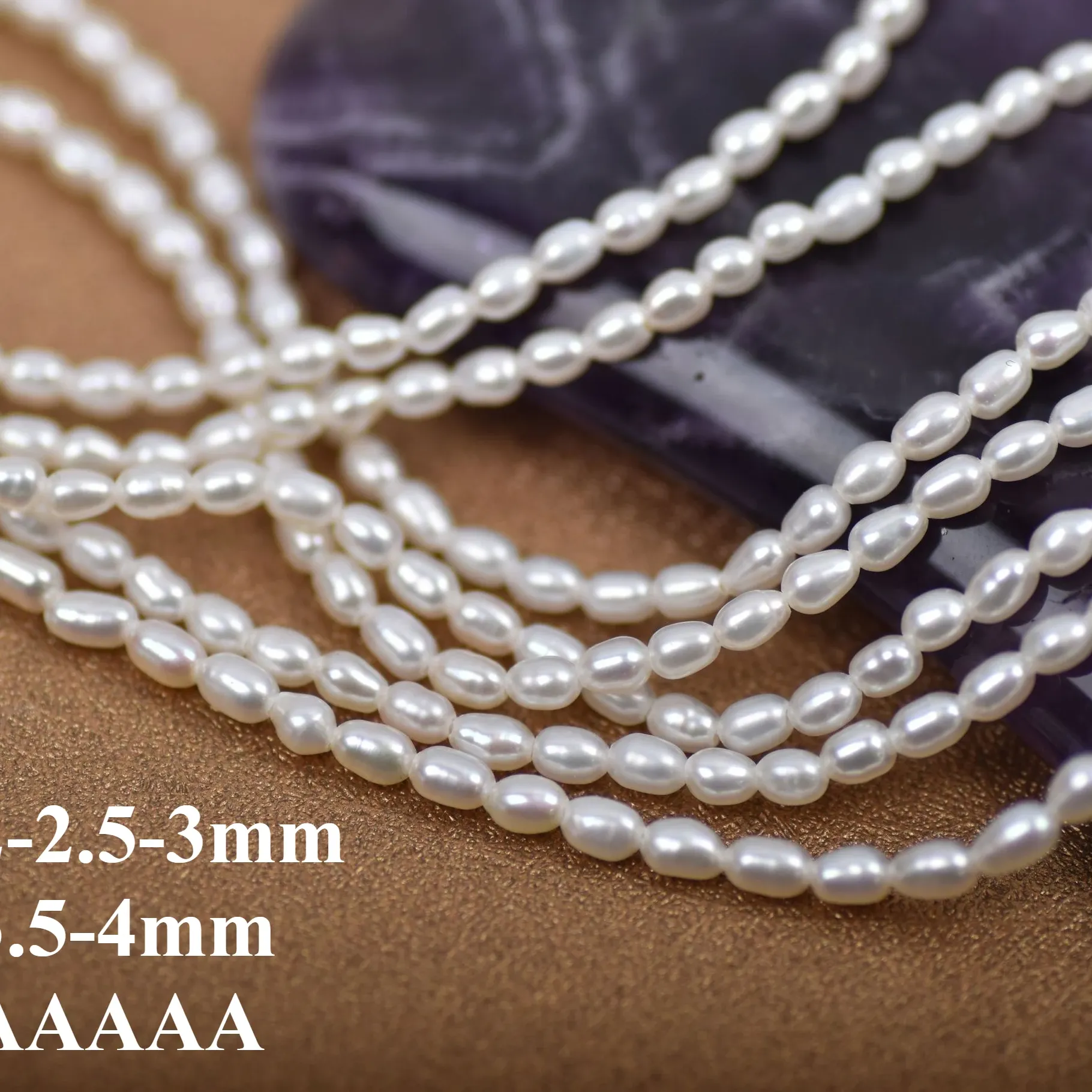 Authentic 2-4mm 5A Well-polished Hot Sale Natural Radiant Freshwater White Rice Pearl Bead Jewelry Make DIY Necklace Bracelet Accessories