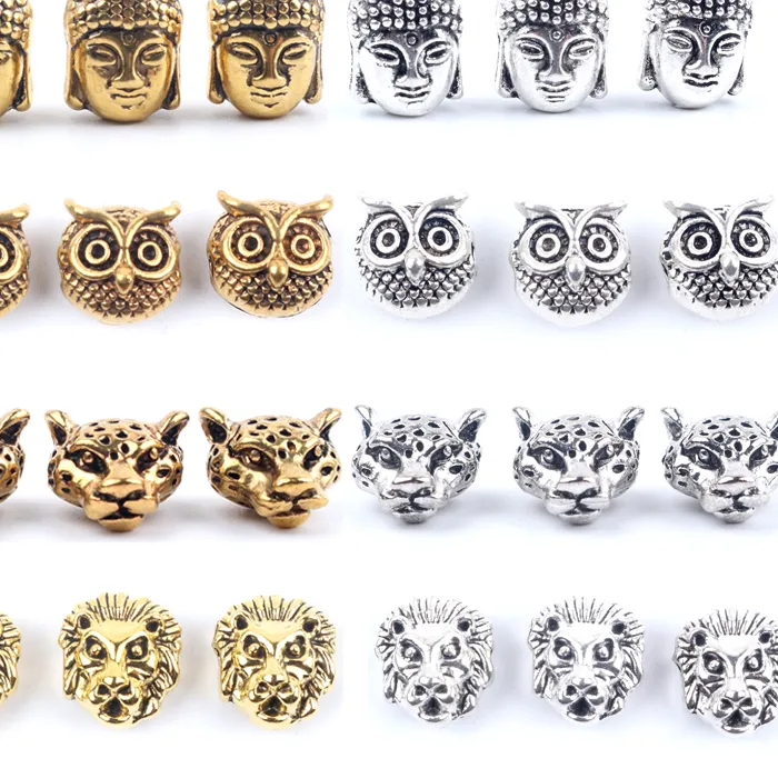 Authentic 10Pcs Antique Owl Lion Buddha Leopard Head Spacer Beads Diy Bracelets Necklace Beads For Jewelry Making Accessories