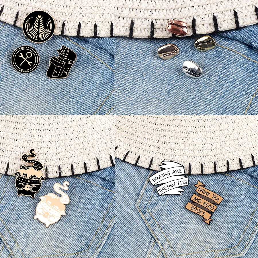 Authentic Enamel Brooch Set Magic Experiment Furnace Coffee Bean Barista Latte Art Banner Slogan Badge Pin Denim Lapel Jewelry Accessories