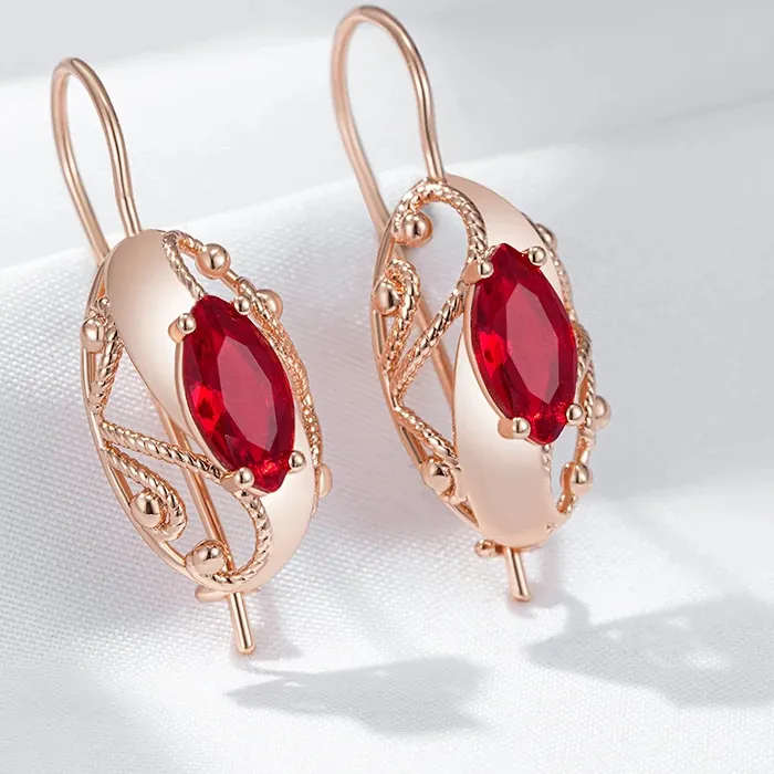 Authentic Crimson Ember Rose Gold Drop Earrings