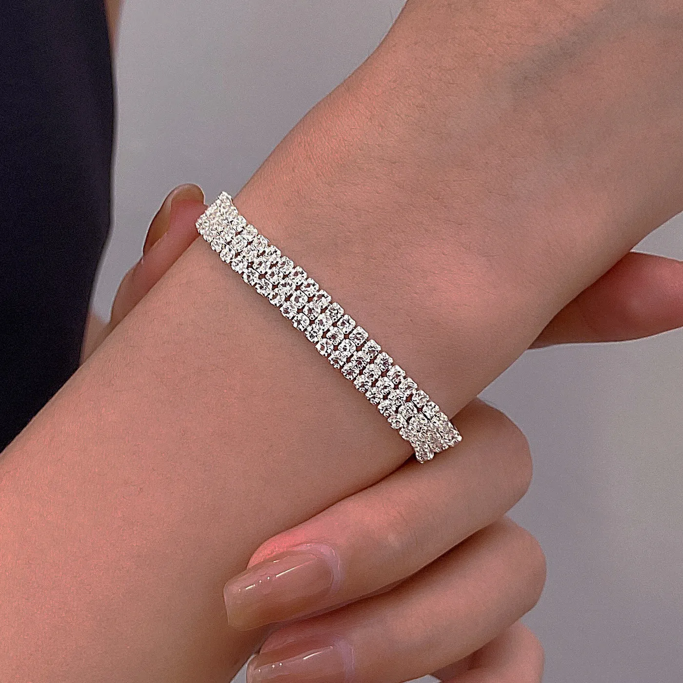 Authentic Sparkling 3- Row Crystal Bracelet Jewelry Full Zircon Bracelets Accessories