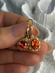 Authentic 925 Sterling Silver Gold Plated Mandarine Garnet Earrings