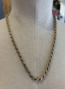 Authentic Vintage Italian Sterling Silver Gold Plated 55cm Rope Chain Necklace