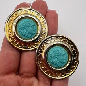 Authentic Sun‑Kissed Italian Cameo Earrings – Golden Aura & Turquoise Heart