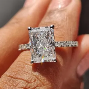 Authentic 3.50 CT Radiant Cut Moissanite Hidden Halo Engagement Ring 14K White Gold Plated