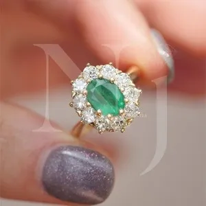 Authentic The Verdant Crown: 1.10 Carat Lab Grown Emerald Engagement Ring in 14K Yellow Gold Plate