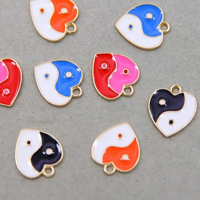 Authentic 5Pcs/lot Mix Colorful Heart Yin Yang Bagua Tai Chi Pendant Charms DIY Jewelry Making Accessories for Necklace Bracelet Earring